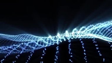 Parçacıkların soyut dijital mavi dinamik dalgası. Siber teknoloji fütüristik arka plan