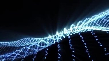 Parçacıkların soyut dijital mavi dinamik dalgası. Siber teknoloji fütüristik arka plan