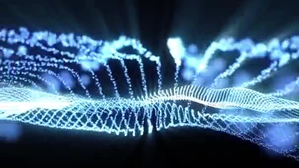 Абстрактна Цифрова Блакитна Динамічна Хвиля Частинок Кібертехнології Футуристичний Фон — стокове відео