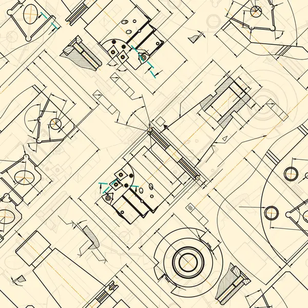 Sepya arka planında makine mühendisliği çizimleri. Musluk aletleri, daha sıkıcı. Teknik Tasarım. Koruyun. Ayrıntılı plan. Kusursuz desen. Vektör illüstrasyonu