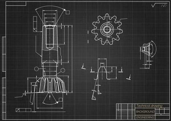 Mechanical Engineering Drawings Black Background Tap Tools Borer Technical Design — Stock Vector