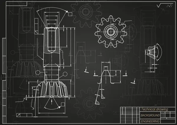 Mechanical Engineering Drawings Black Background Tap Tools Borer Technical Design — Stock Vector