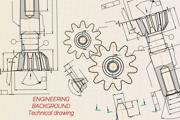 Mechanical Engineering Drawings Sepia Background Tap Tools Borer Technical Design Rechtenvrije Stockillustraties