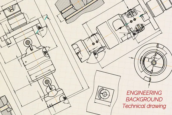 Mechanical Engineering Drawings Sepia Background Tap Tools Borer Technical Design Rechtenvrije Stockvectors