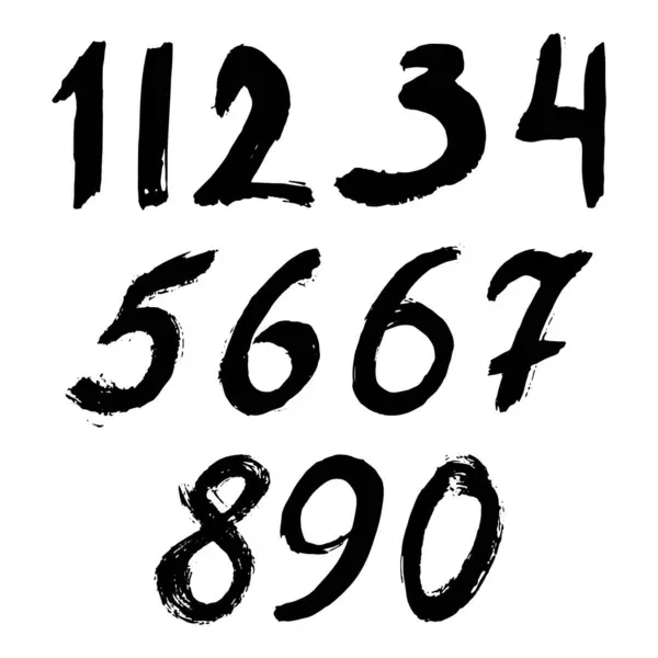 Set Van Kalligrafische Nummers Geschilderd Door Zwarte Borstel Geïsoleerde Witte Rechtenvrije Stockillustraties