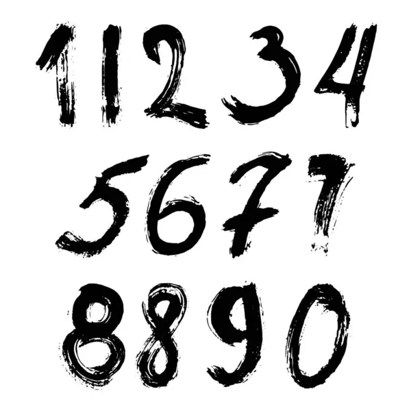 Set Van Kalligrafische Nummers Geschilderd Door Zwarte Borstel Geïsoleerde Witte Stockillustratie
