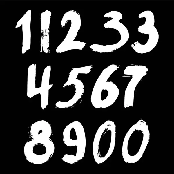 Set Van Kalligrafische Nummers Geschilderd Door Witte Borstel Geïsoleerde Zwarte Stockillustratie