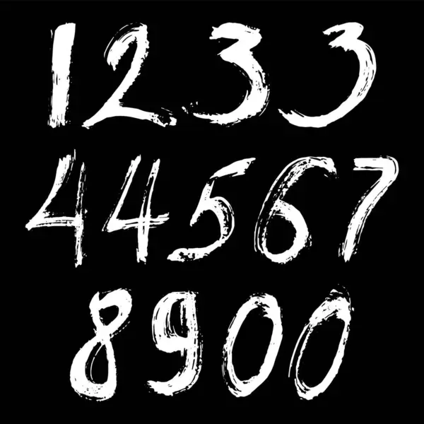 Set Van Kalligrafische Nummers Geschilderd Door Witte Borstel Geïsoleerde Zwarte Vectorbeelden