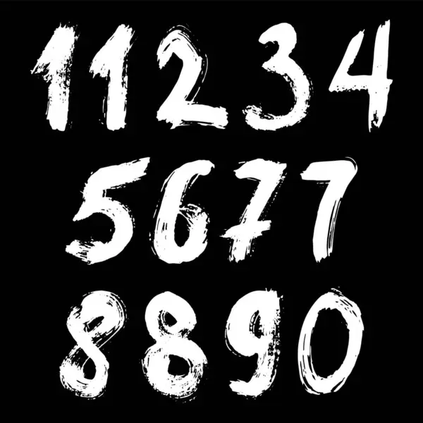 Set Van Kalligrafische Nummers Geschilderd Door Witte Borstel Geïsoleerde Zwarte Rechtenvrije Stockvectors