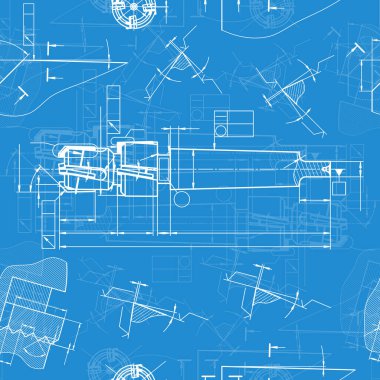 Mavi arka planda makine mühendisliği çizimleri. Musluk aletleri, daha sıkıcı. Teknik Tasarım. Koruyun. Ayrıntılı plan. Kusursuz desen. Vektör illüstrasyonu