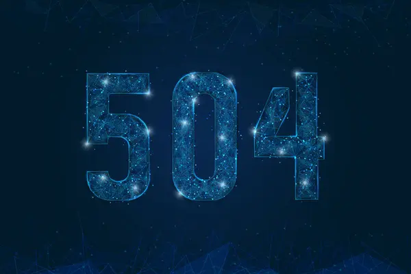 HTTP Hata 504 Gateway Zaman aşımının soyut mavi görüntüsü. Çokgen düşük poligonal kablo çizimi uzayda kara gece gökyüzündeki yıldızlar ya da uçan cam kırıkları gibi görünür.