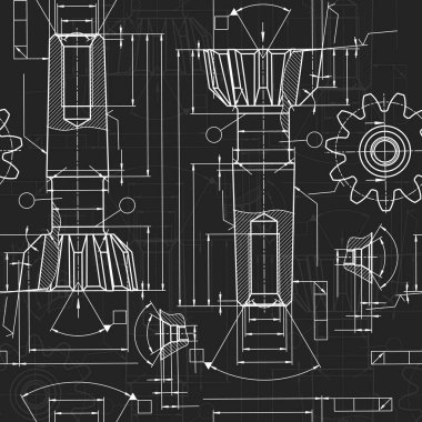 Siyah arka planda makine mühendisliği çizimleri. Musluk aletleri, daha sıkıcı. Teknik Tasarım. Koruyun. Ayrıntılı plan. Kusursuz desen. Vektör illüstrasyonu