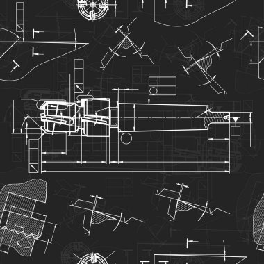 Siyah arka planda makine mühendisliği çizimleri. Musluk aletleri, daha sıkıcı. Teknik Tasarım. Koruyun. Ayrıntılı plan. Kusursuz desen. Vektör illüstrasyonu