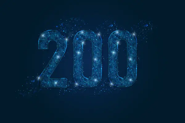 HTTP Durum Kodu 200 'ün soyut mavi görüntüsü. Çokgen düşük poligonal kablo çizimi uzayda kara gece gökyüzündeki yıldızlar ya da uçan cam kırıkları gibi görünür.