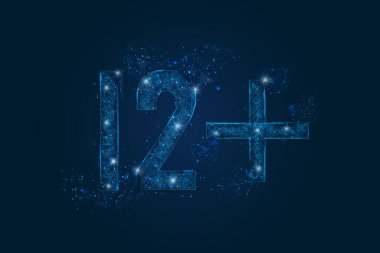 Sadece sansürlenmiş 12 'lik soyut mavi resim. Çokgen düşük poligonal kablo çizimi uzayda kara gece gökyüzündeki yıldızlar ya da uçan cam kırıkları gibi görünür.