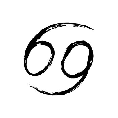 Beyaz arka planda Kanser burcunun siyah mürekkep çizimi. El yapımı ve anlamlı, bu sembol ruhani, mistik ve astroloji temalı tasarımlar için mükemmel..