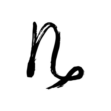 Beyaz üzerine anlamlı siyah mürekkep kaligrafisi çizilmiş el yapımı Oğlak burcu tabelası. Yıldız falı projelerinde, manevi tasarımda ve astroloji temalı içerikte kullanılabilir.