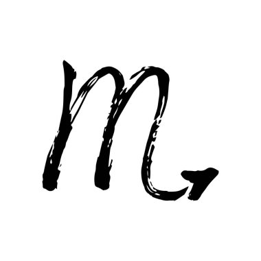 El yapımı kaligrafi tarzında siyah mürekkeple çizilmiş stilize edilmiş Akrep burcu sembolü. Mistik tasarımlar, burçlar ya da astrolojik görseller için ideal..