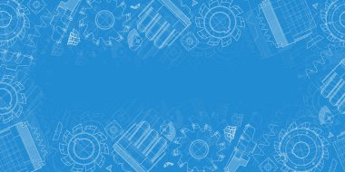 Mavi arka planda makine mühendisliği çizimleri. Kesme aletleri, değirmen kesici. Teknik Tasarım. Koruyun. Ayrıntılı plan. Vektör illüstrasyonu