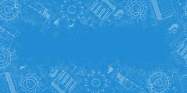 Mavi arka planda makine mühendisliği çizimleri. Kesme aletleri, değirmen kesici. Teknik Tasarım. Koruyun. Ayrıntılı plan. Vektör illüstrasyonu