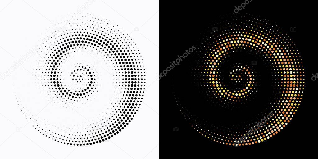 Dotted circular logo. circular concentric dots isolated on the white background. Halftone fabric design. Halftone circle dots texture. Vector design element for various purposes.
