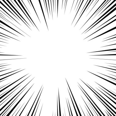 Çizgi roman hareketi etkisi. Şeffaf arka planda siyah pop sanat ışınları. Bomba patlaması ya da yüksek hızlı model. Manga ve grafik çizim için çizgi film şablonu. Arkaplanda vektör kirişleri