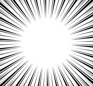 Çizgi roman şeridi radyal hareket çizgileri arka plan. Anime çizgi romanları kahraman hızında ya da aksiyon dokusu ışınlarıyla savaşır. Manga çizgi filminin arka planında patlamalar var. Vektör illüstrasyonu