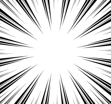 Çizgi roman şeridi radyal hareket çizgileri arka plan. Anime çizgi romanları kahraman hızında ya da aksiyon dokusu ışınlarıyla savaşır. Manga çizgi filminin arka planında patlamalar var. Vektör illüstrasyonu