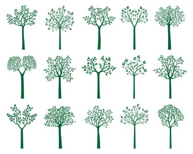 Set Green Trees. Vector outline Illustration. Plant and Garden.