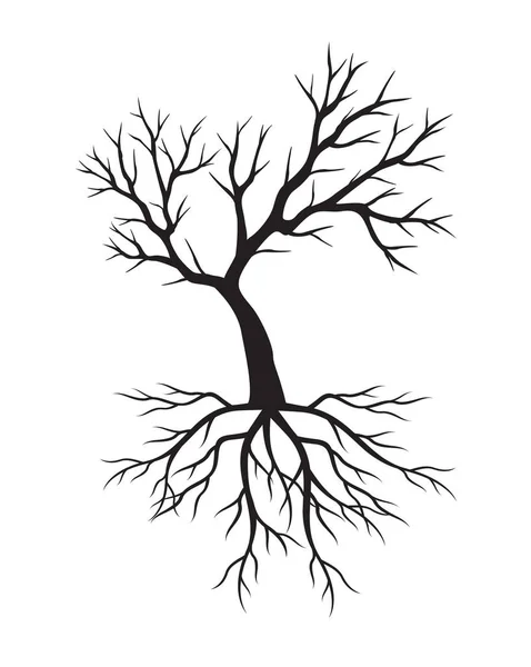 Black Tree Roots Vector Outline Illustration — Vetor de Stock