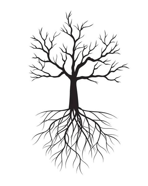 Árvore Negra Com Raízes Esboço Vetor Ilustração — Vetor de Stock
