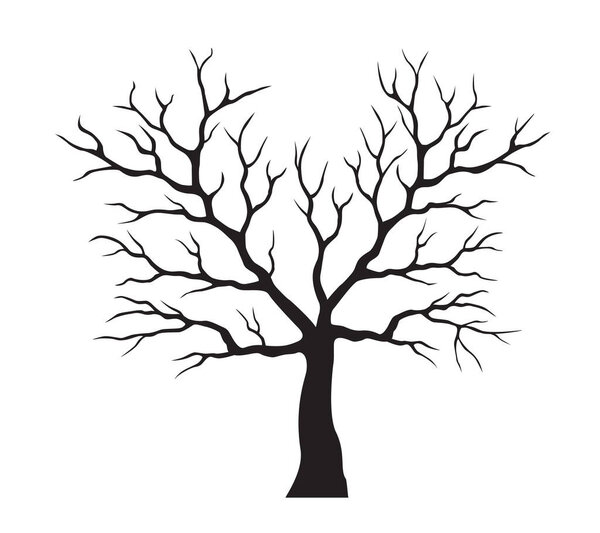 Shape of Old Black Tree with leaves. Vector outline Illustration. Plant in Garden.