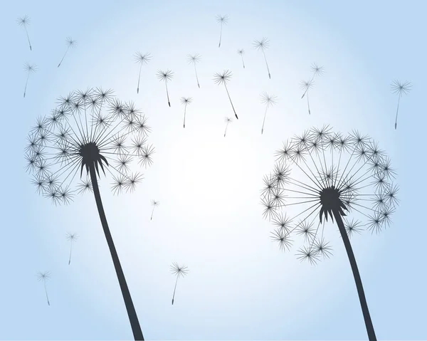 空飛ぶ種 青空にタンポポの花 ベクトルアウトライン図 — ストックベクタ