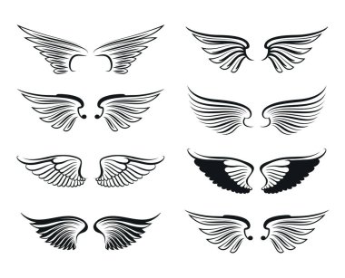 Siyah çizgili kanatları ayarlayın. Dosya, logo, dövme veya herhangi bir yere uygulanabilecek ek grafik elementler için değiştirilebilen bir vektördür..