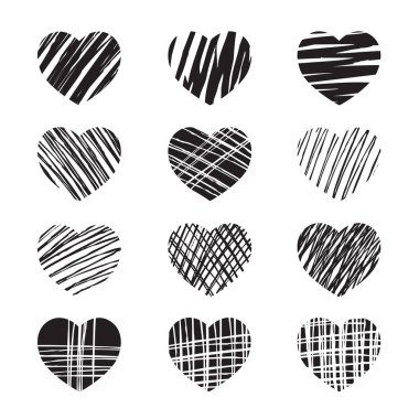 Bir grup kara kalp. Sevgililer Günü için Vektör İllüstrasyonu. 