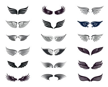 Siyah çizgili melek kanatları simgesini ayarlayın. Dosya, logo, dövme veya herhangi bir yere uygulanabilecek ek grafik elementler için değiştirilebilen bir vektördür..