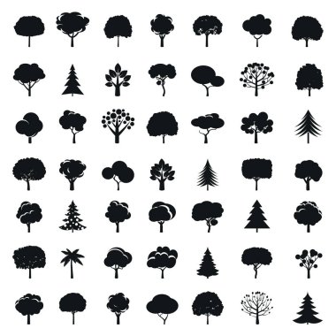Bir grup siyah ağaç. Taslak sembol ve simge. EPS