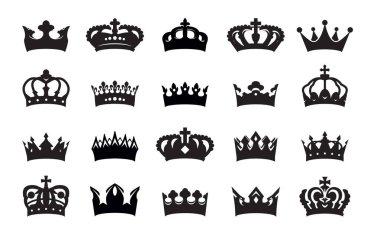 Siyah taç takın. Taslak Simgeleri izole edildi.