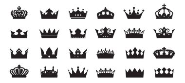 Siyah taç takın. Taslak Simgeleri izole edildi.