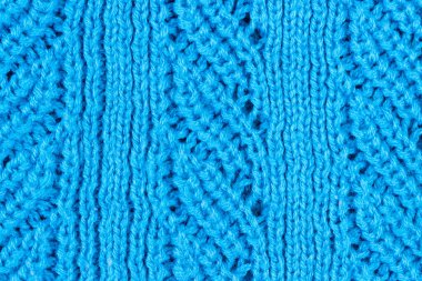 Mavi örgü kumaş ve kalın örgü. Doku ve arkaplan.