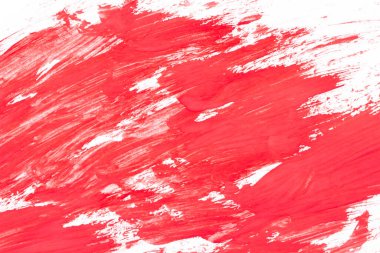 Kırmızı fırça darbeleri ve guaj. Soyut resim.