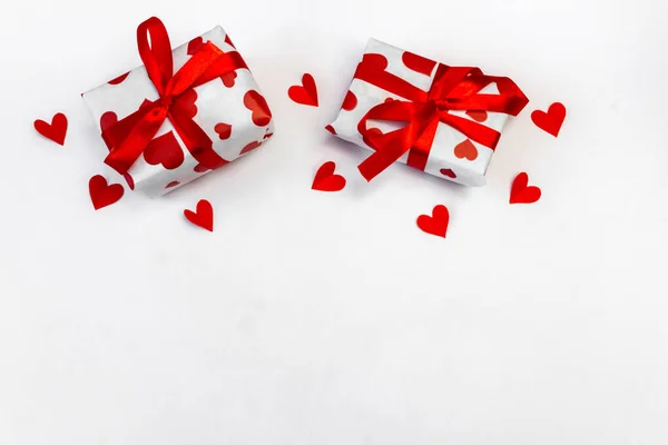 Caixas Presente Com Corações Para Dia Dos Namorados Espaço Para — Fotografia de Stock