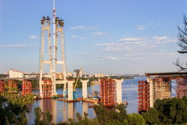 Construction New Bridges Dnieper River Zaporozhye Ukraine City Landscape — 图库照片