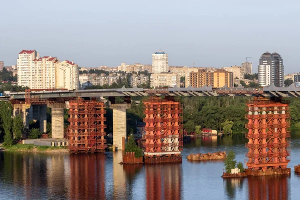 Construction New Bridges Dnieper River Zaporozhye Ukraine City Landscape — 图库照片