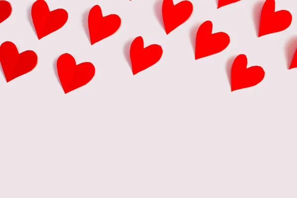 Červená Srdce Bílém Pozadí Ploché Uspořádání Výhled Shora Rozumím Valentýnský — Stock fotografie