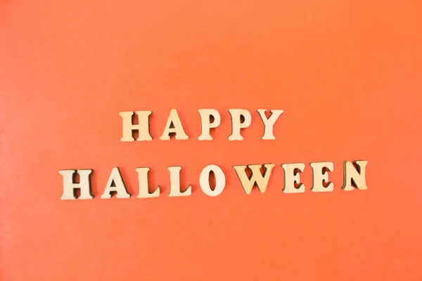 Happy Halloween Inschrift Auf Orangefarbenem Hintergrund — Stockfoto