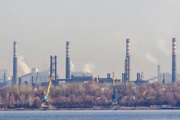 Vue Ville Industrielle Zaporozhye Ukraine Émissions Smog Provenant Des Cheminées — Photo