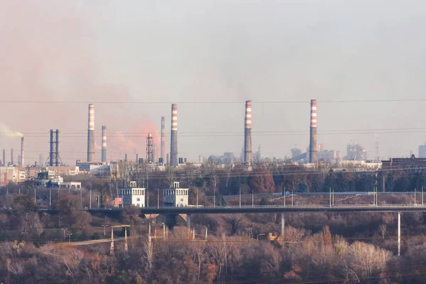 Emise Kouře Potrubí Hutní Elektrárny Problém Znečištění Ovzduší Globálního Oteplování — Stock fotografie