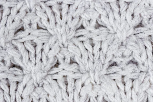 Duże Dzierganie Białego Wełnianego Swetra Tekstura Tło — Zdjęcie stockowe