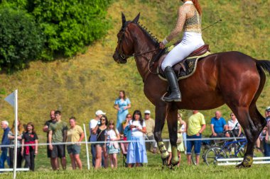 Grudziadz, Polonya 'da bir at yarışında ata binen kadın binici - 18 Haziran 2023.